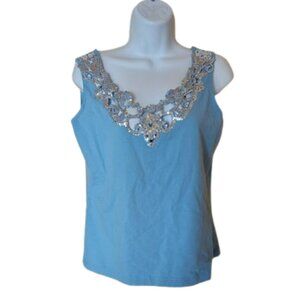 Blue Tank Top with Sequins Size Medium 10 12 NEW NWOT